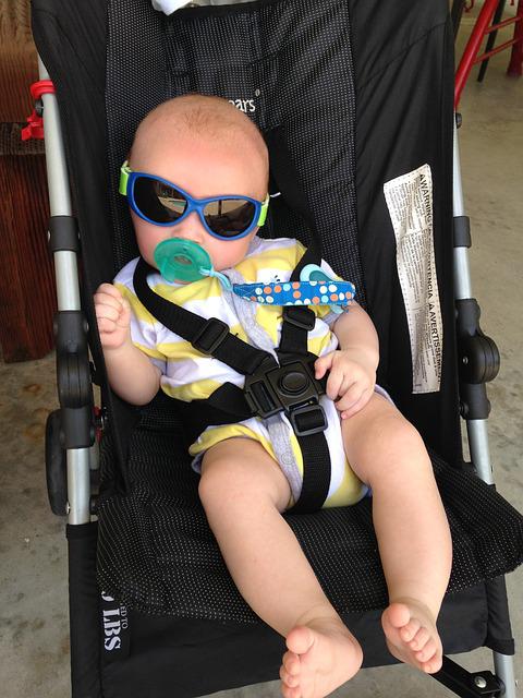 Baby in Stroller Wearing Sunglasses
