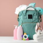 Diaper bag packed with supplies for twins